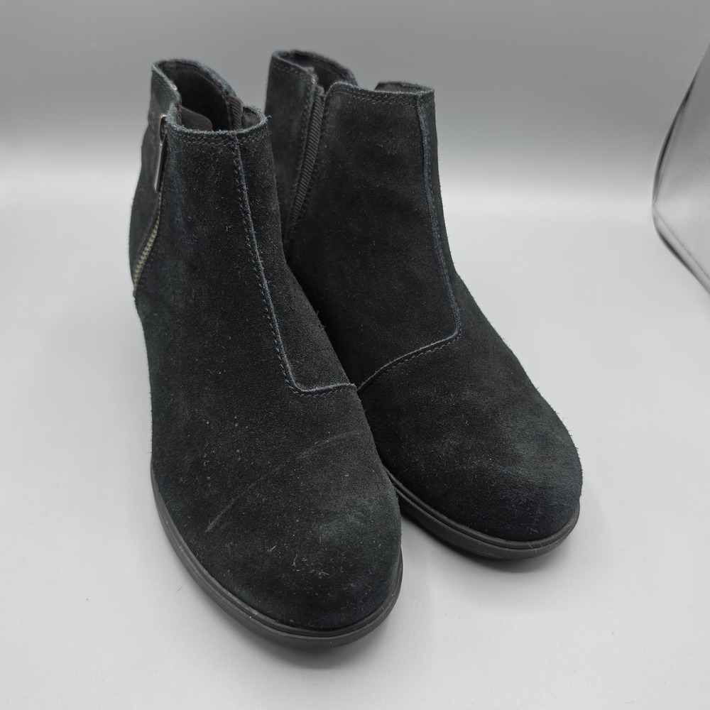 Sorel Evie Booties Womens 8 Black Zip‎ Suede Zipper Wedge Ankle Boots